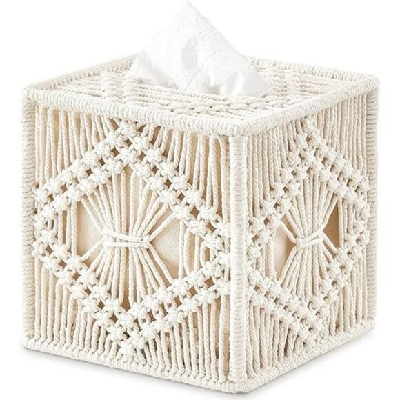 Macrame tissue box cover square woven boho tissue holder bathroom bedroom decor - Picture 6 of 6